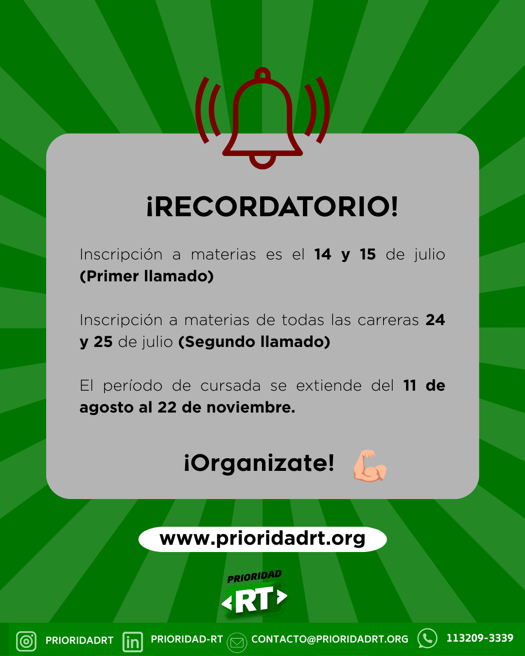 Recordatorio fecha de inscripción segundo cuatrimestre
